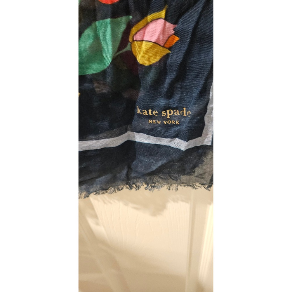 Kate Spade Floral Scarf Oblong Wrap Black Sheer Lightweight Colorful - Picture 3 of 6